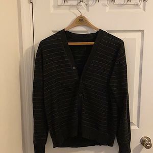 Black cardigan with white stripes